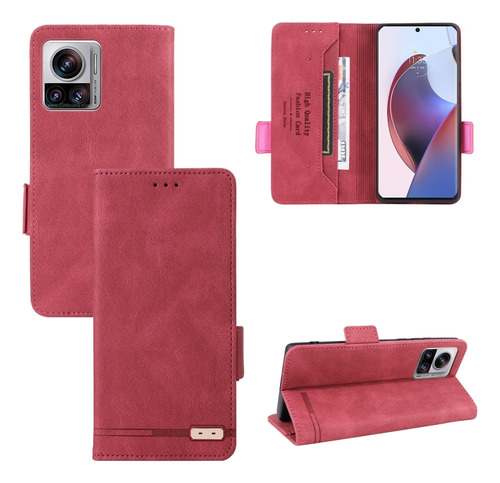 Funda De Piel Roja Para Motorola Edge 30 Ultra/moto X30 Pro