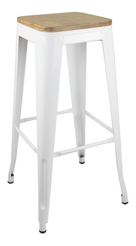 Silla Taburete Piso Tolix Metal Asiento Madera Lf5-03w Blanc