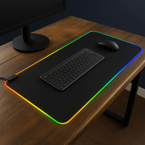 .mousepad Gamer Grande Com Led Rgb 80x30cm Antiderrapante.