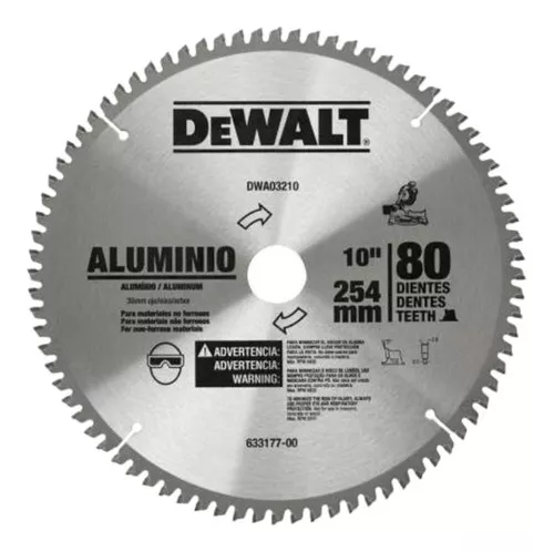  Disco De Corte 10'' Para Aluminio 80 Dientes Dewalt A03210 Color Plateado