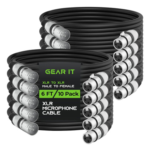 Cable De Micrófono Gearit Xlr A Xlr (6 Pies, Paquete De 10)