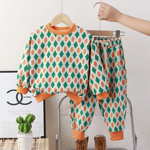 2 Pcs Conjunto Casual Algodón De Sudadera Cuadros Para Niños