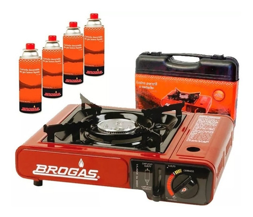 Anafe Portatil Brogas A Gas Butano + 4 Cartuchos + Maletin! Cocina Camping Hogar Oficina