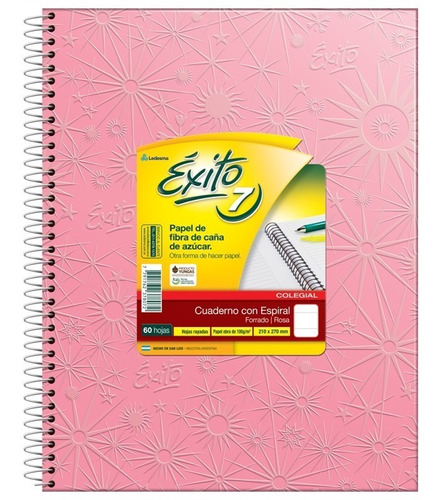 Cuaderno Exito E7 Espiralado 60 Hojas Rayado Rosa