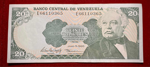 Billete 20 Bolívares Venezuela 1995 Pick 63 E Antonio Páez