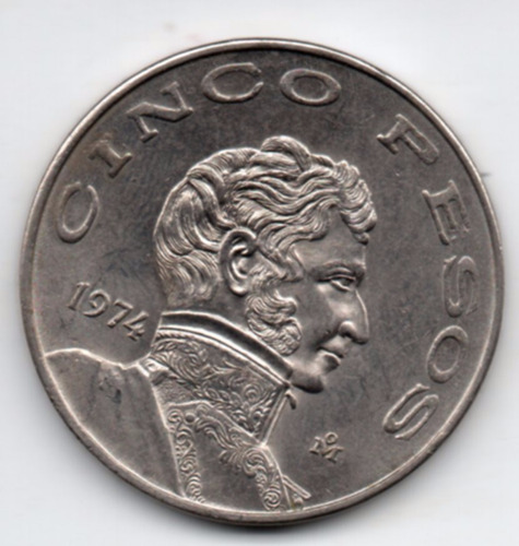 Vicente Guerrero Cinco Pesos  Moneda Del Recuerdo  1974