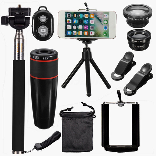 12x Todo En 1 Accesorios Teléfono Cámara Lente Kit De Viaje 