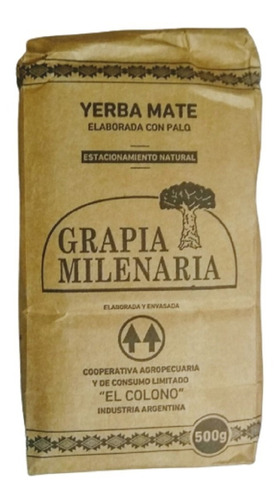 Yerba Mate Grapia Milenaria 1/2 Kg. Estacionamiento Natural