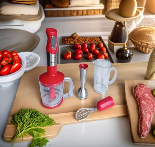 Minipimer Licuadora De Mano Potente 5en1 Morley 990w Rojo