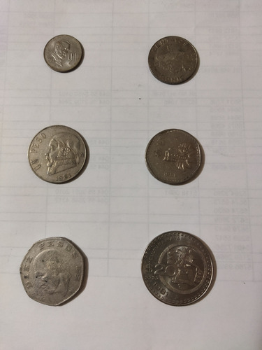 Monedas México 1981 Lote 6: 1 5 10 20 Pesos 20 50 Centavos