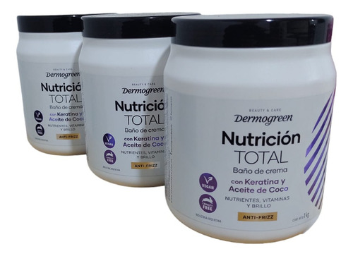 Baño De Crema Nutricion Total Con Keratina X1 Kg X3 Unidades