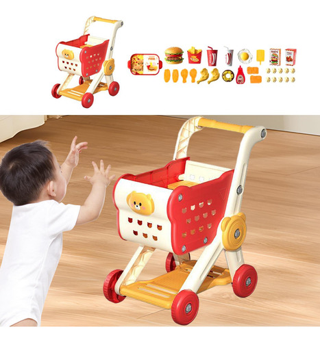 Juego De Carrito De Compras Para Niños, Mini Carrito Rojo