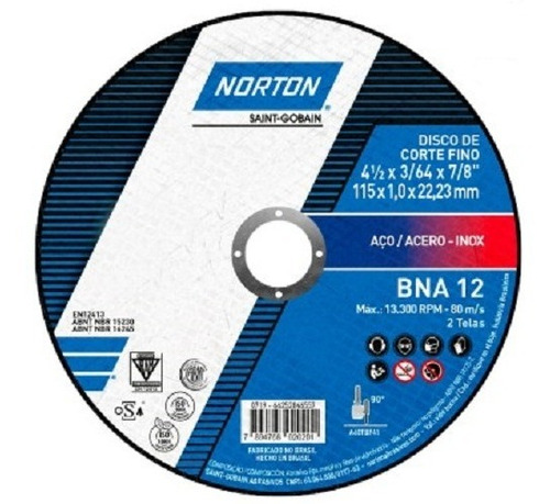 Disco Norton Corte Fino Bna12 Acero Inox 115cm 1x22,23mm