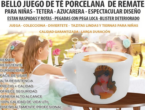 Imagen 2 de 8 de Remate Juego De Te 7pz Porcelana Niña Tetera Plato Diversion