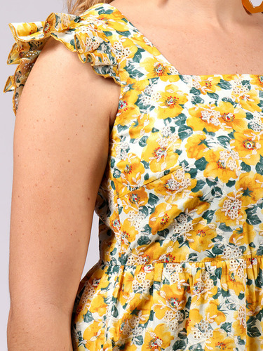 Vestido Duplan Mujer Flores Algodón Medio