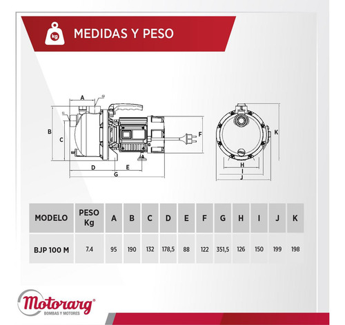 Bomba De Agua Autoaspirante Motorarg Bjp 100 1 Hp Azul Monofásica 50 Hz