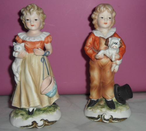 Lefton Figuras Porcelana Niños Con Mascota De 16 Cm Alto