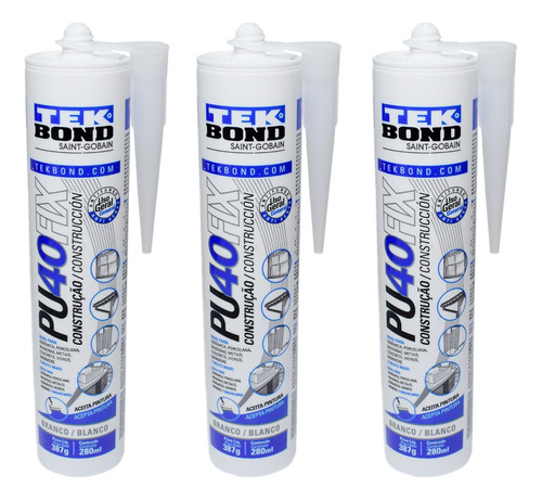 3un Adesivo Pu40fix Resistência Alta Performance Branco 387g