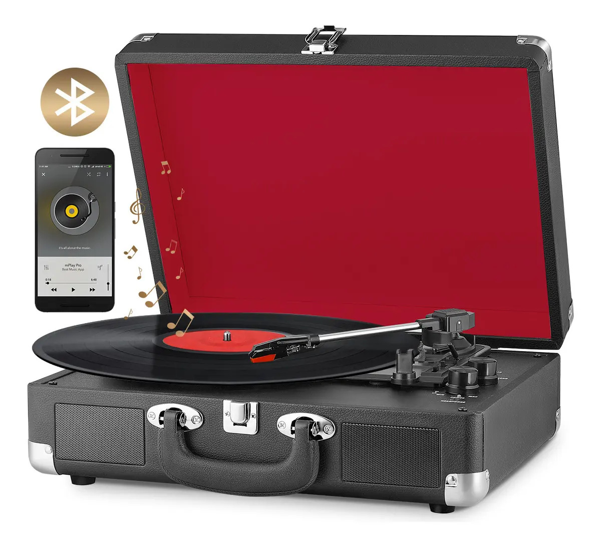MOXIMX Tocadiscos De Vinilo Retro 5 En 1 Tornamesa Vintage Nostalgia Portátil With Bluetooth