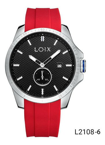 Reloj Hombre Loix® L2108-6 Plateado Con Rojo, Tablero Negro