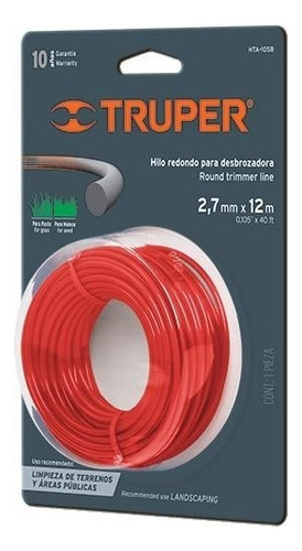 Hilo Redondo 2.7 Mm X 12 Mt Rojo, Tarjeta Truper 16945 Color Rojo