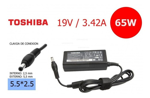 Cargador Toshiba 19v 3.42a 65w5.5mm X 2.5mm Satellite L630