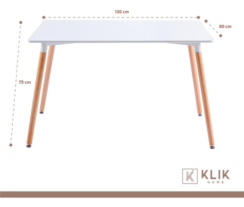 Comedor Mesa De 120x80 Rectangular Blanca + 6 Sillas Eames -