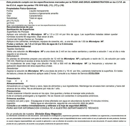 Desinfectante Sanitizante Amplio Espectro Galón 4lts