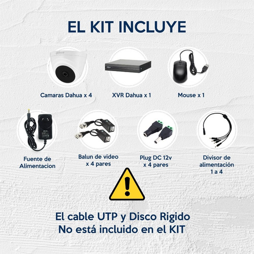 Imagen 3 de 10 de Kit Seguridad Dahua Cctv Dvr 8ch + 4 Camaras 720p + Balun