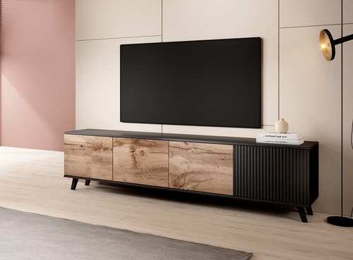 Mueble Tv Recibidor Bufetera Lujo Sala Organizador Genova Negro Parota