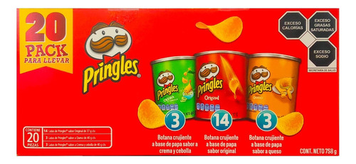 Pringles Mix Pack Papas Botana 20 Piezas 3 Sabores 758 Gr