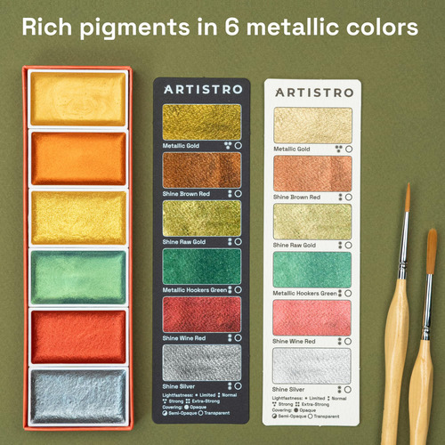 Juego De Pintura Acuarela Metálica Profesional 6 Colores Metálico