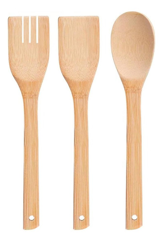 Set Espatula Pala Cuchara Bambu Utensilio Para Cocina 3 Pzs Color Bambu Natural