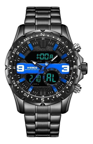 Relógio Masculino Weide Anadigi Wh8502b - Preto E Azul