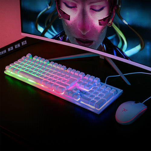Kit Gamer 2 En 1 Xtreme Pc Battle Chief Teclado Mouse Blanco