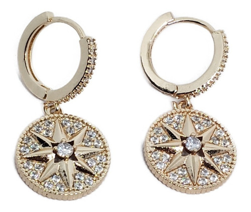 Aretes Circulo Estrella Zirconia De Oro Laminado+huggies U28