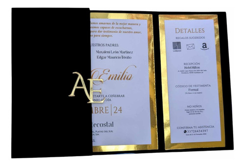 Invitaciones Tríptico Boda Elegantes Iniciales Oro 70 Pzas