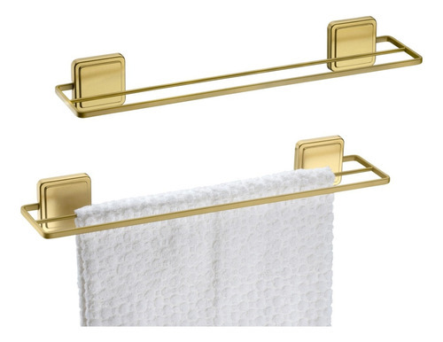 Kit 2 Porta Toalhas Duplo Banheiro Adesivo Toalheiro Dourado