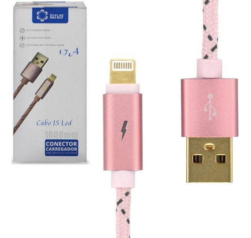 Cabo Usb Rosa 1,8m Led