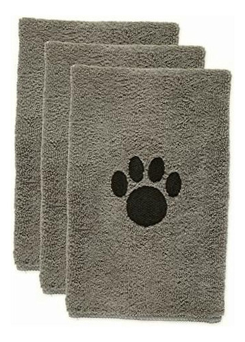 Bone Dry Pet Grooming Towel Collection Juego De Secado De Color Bordado gris