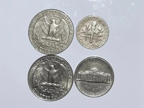Imagen 2 de 2 de Eeuu 2 Cuartos De Dolar + 5 Centavos + 1 Dime