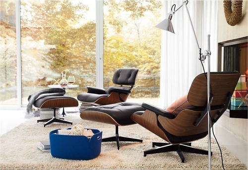 Poltrona Charles Eames Com Puff Couro Legítimo