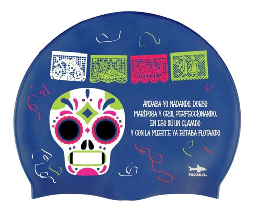 Gorra Natación Modelo Calavera Literaria - Escualo Color Azul Diseño de la tela Estampado Talla unitalla