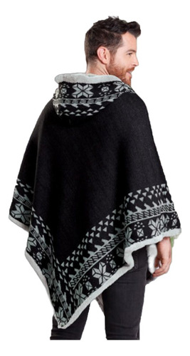 Ruana Poncho Hombre Doble Faz Liviana Urbana Con Capota