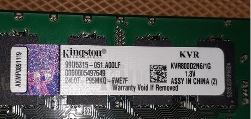 Memoria Ram Interna 1gb  Kingston Ddr2 Con 800 Bus