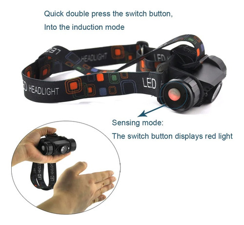 Linterna Frontal Led Con Sensor De Infrarrojos, Recargable P