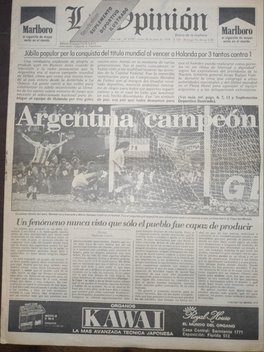 Antiguo Diario La Opinion - Argentina Campeon Mundial 1978