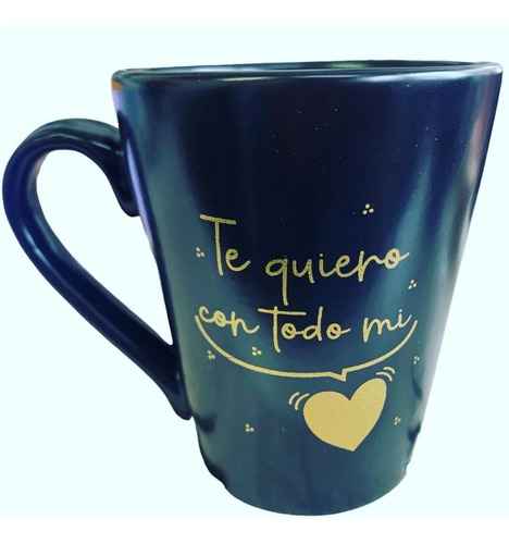 Taza Negra Satinada Decorada Oro Día De La Madre