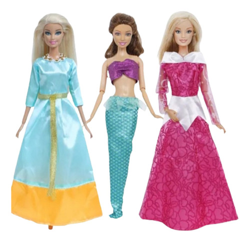 Ropa Muñecas Set 3 Vestidos Princesas Estilo Barbie A Elegir