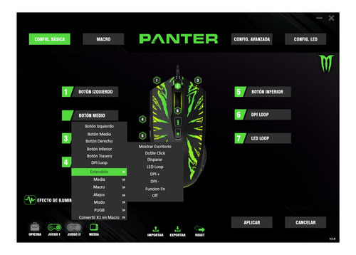 Imagen 7 de 10 de Mouse Gamer 7 Botones Programables Muticolor Panter Gm203.